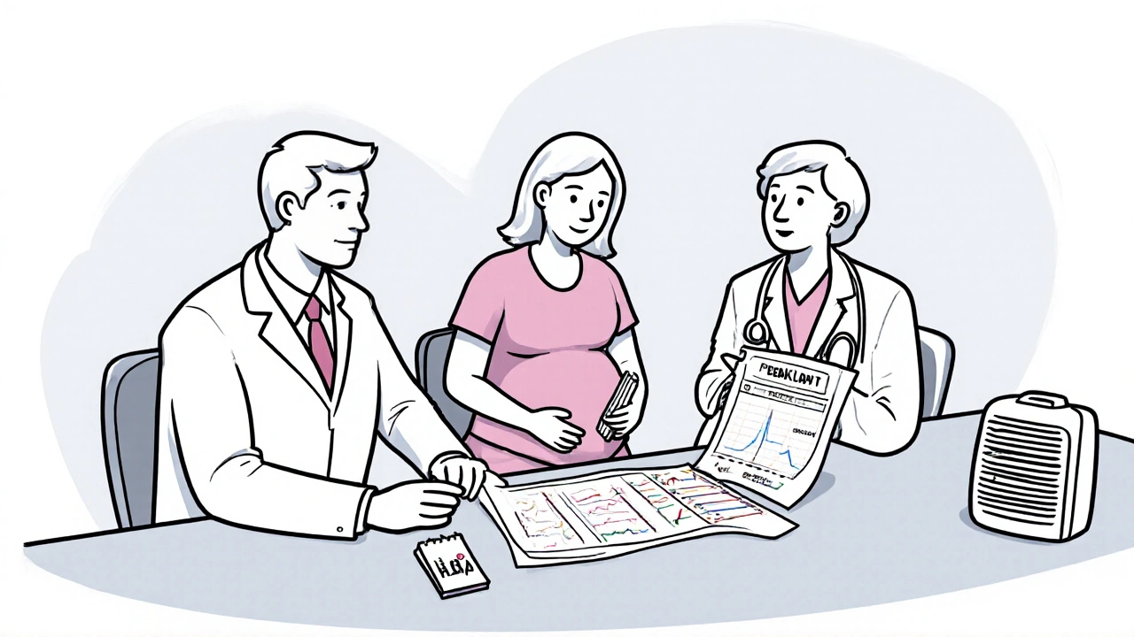 Healthcare team collaborating on asthma management during prenatal care.