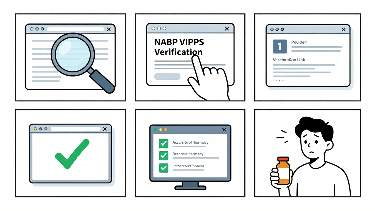 Step-by-step verification process for a safe online pharmacy using NABP VIPPS tool