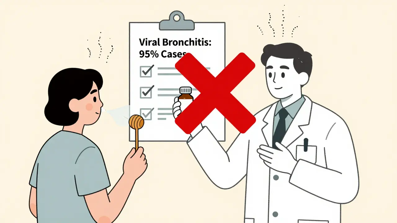 Doctor showing patient that antibiotics don't work for viral bronchitis.
