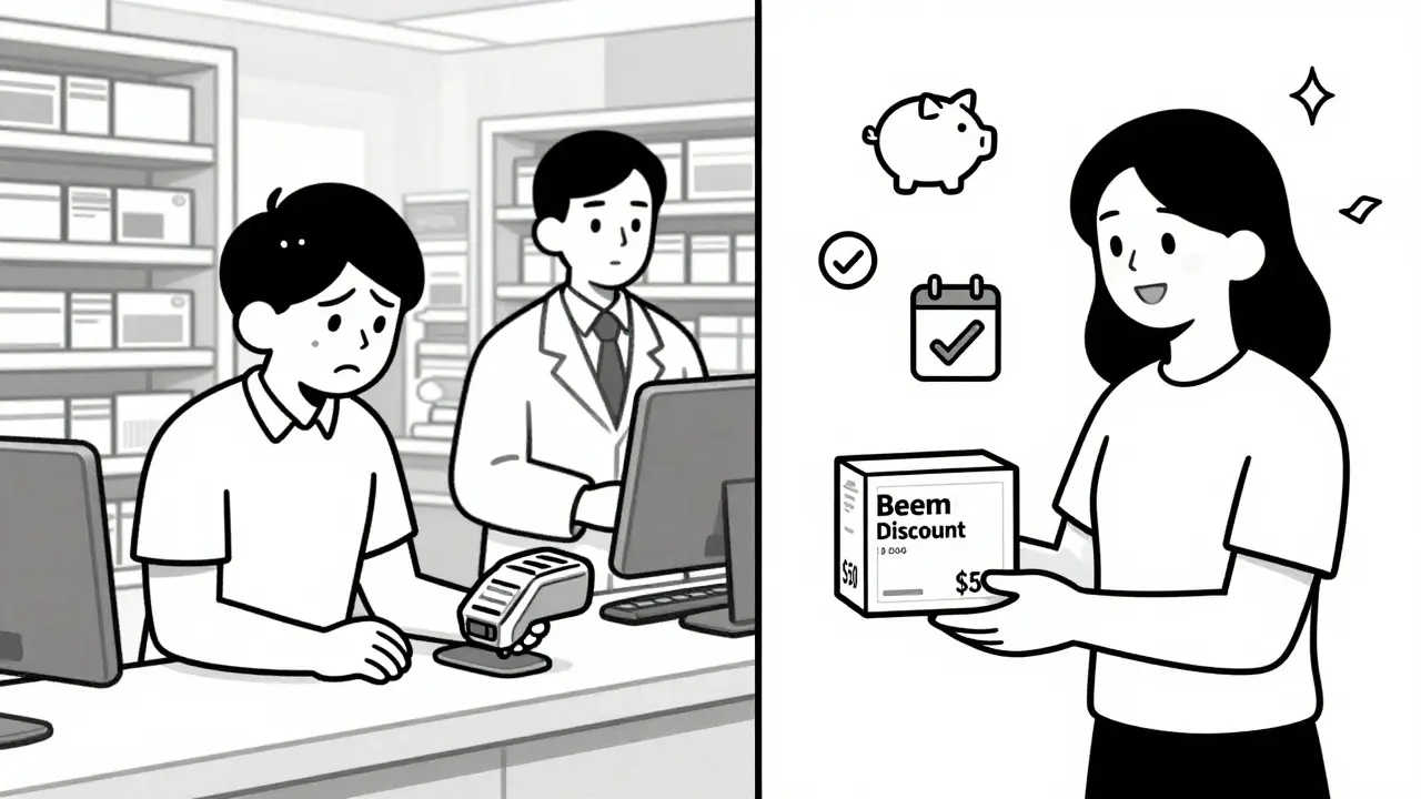 Frustrated patient at pharmacy paying 0 vs same person receiving  discounted medication in mail.