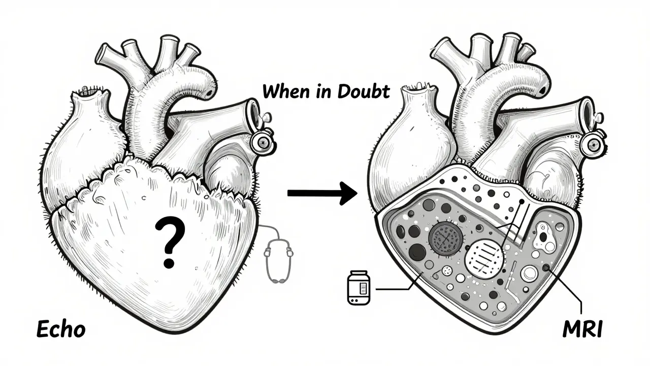 Side-by-side comparison of echo and MRI heart images, highlighting accuracy differences and clinical use cases.