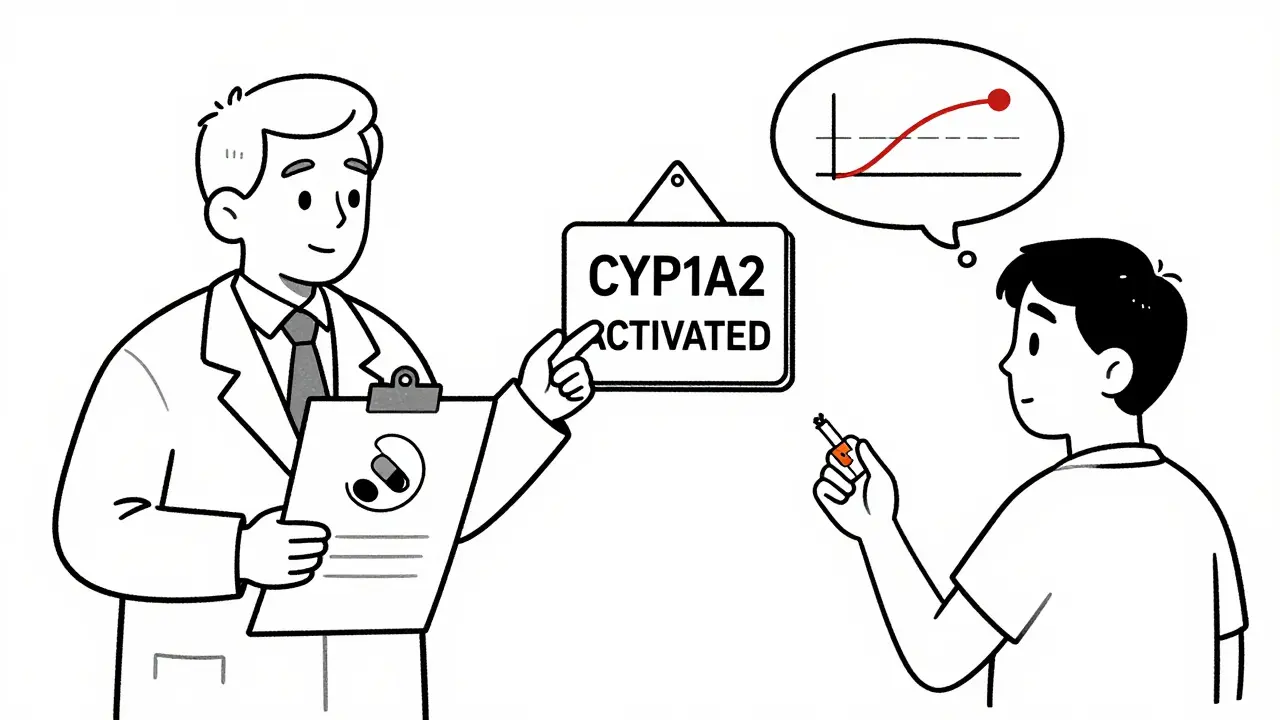 Psychiatrist explains clozapine-smoking interaction, patient uses nicotine patch instead of cigarette for safer treatment.